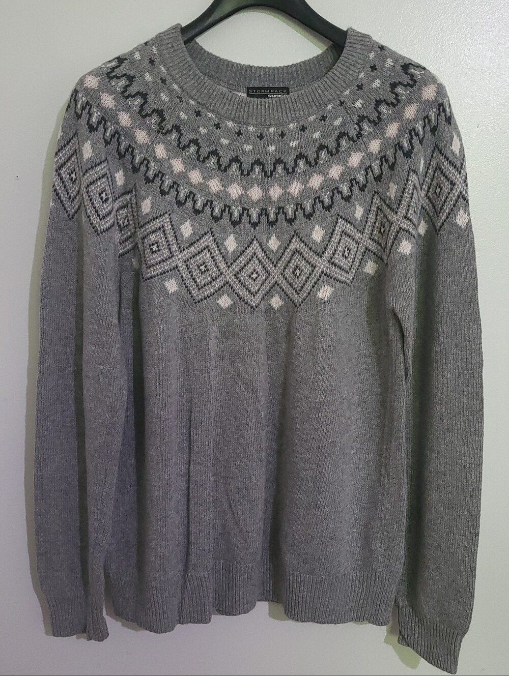 Storm Pack Sunice Fair Isle Knit Sweater Light Gray Pink Size L